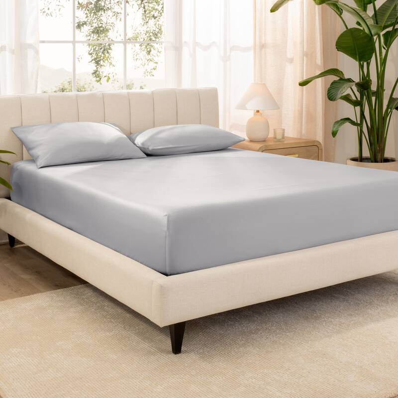 Bare Home Organic Cotton Fitted Sheet - Smoth Sateen Weave - Queen - Light Grey