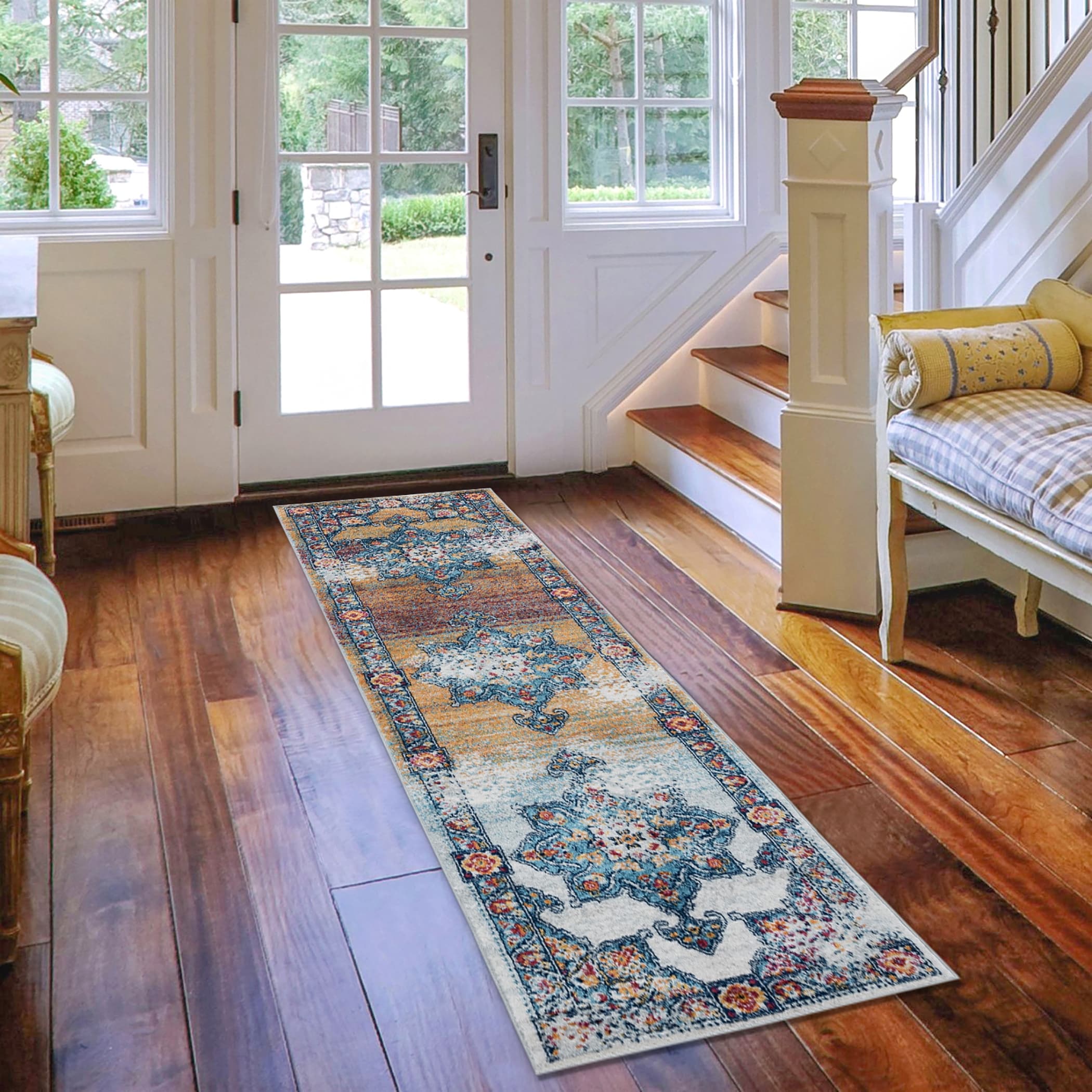 Aurelia Mata Orange Bordered Area Rug - Overstock - 23144849