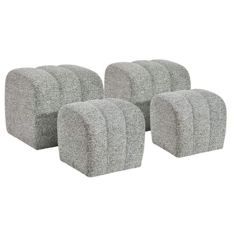 Modern 2-in-1 Nesting Upholstered Vanity Stool Ottoman Footrest Shoe Bench Set - Set of 4 - Green