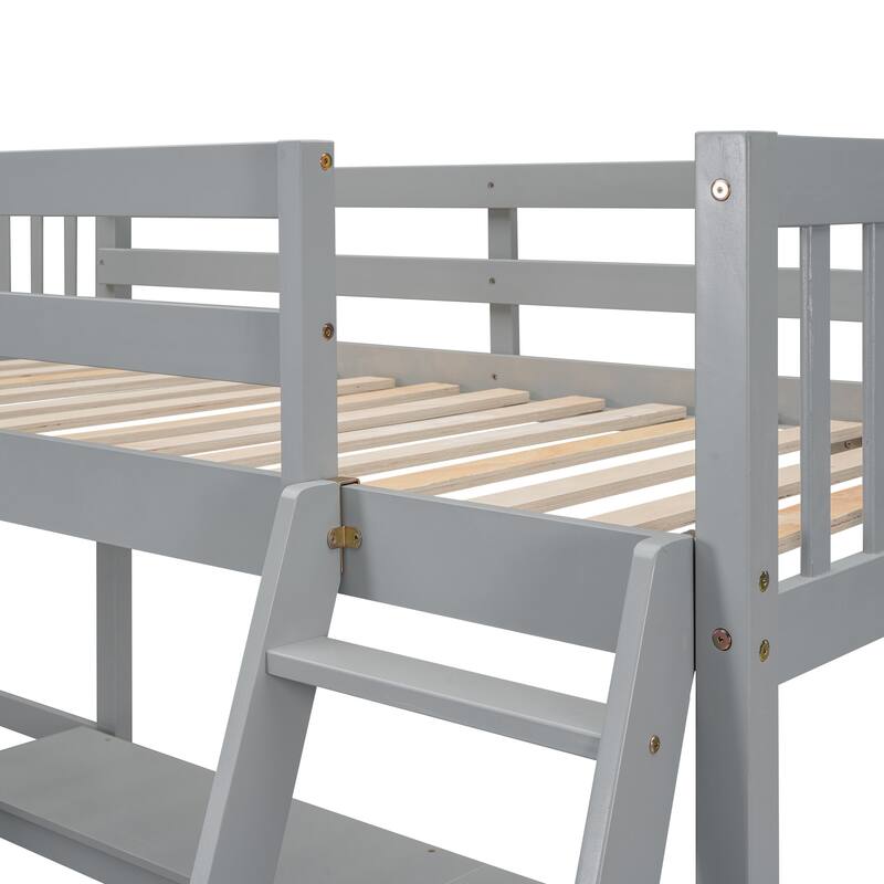 Twin Size L-Shaped Loft Bed with 2 Built-in Desks and 2 Ladders, Wooden Double High Loftbeds Frame for 2, for Kids Teens Bedroom