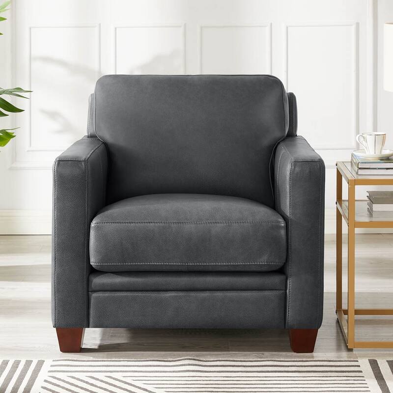 Hydeline Naples Top Grain Leather Arm Chair, Feather, Memory Foam and Springs