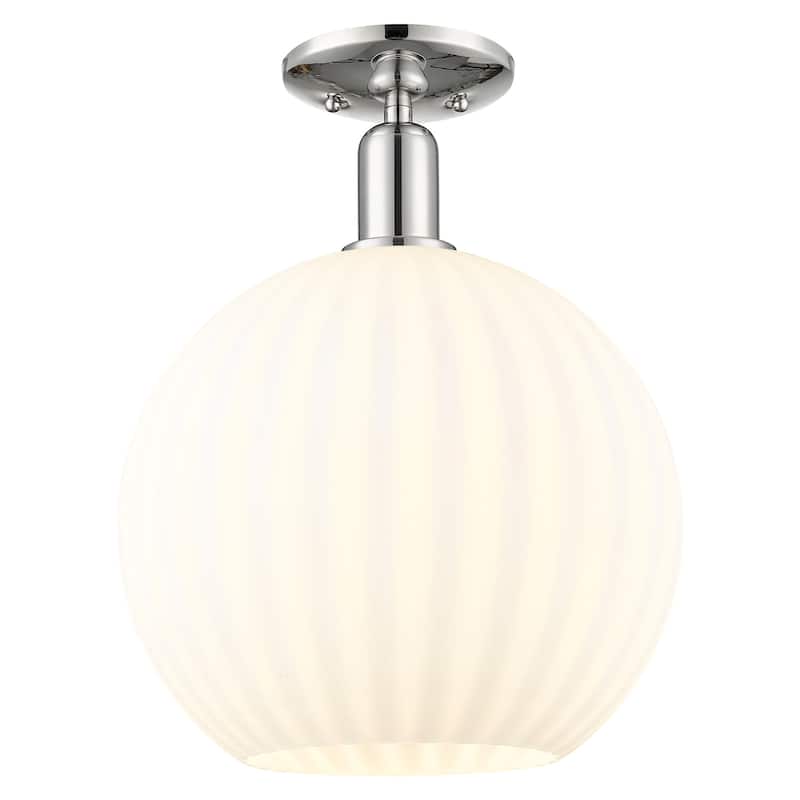 Innovations Lighting 716-1C-15-12 White Venetian Semi-Flush White - Polished Nickel / White Venetian