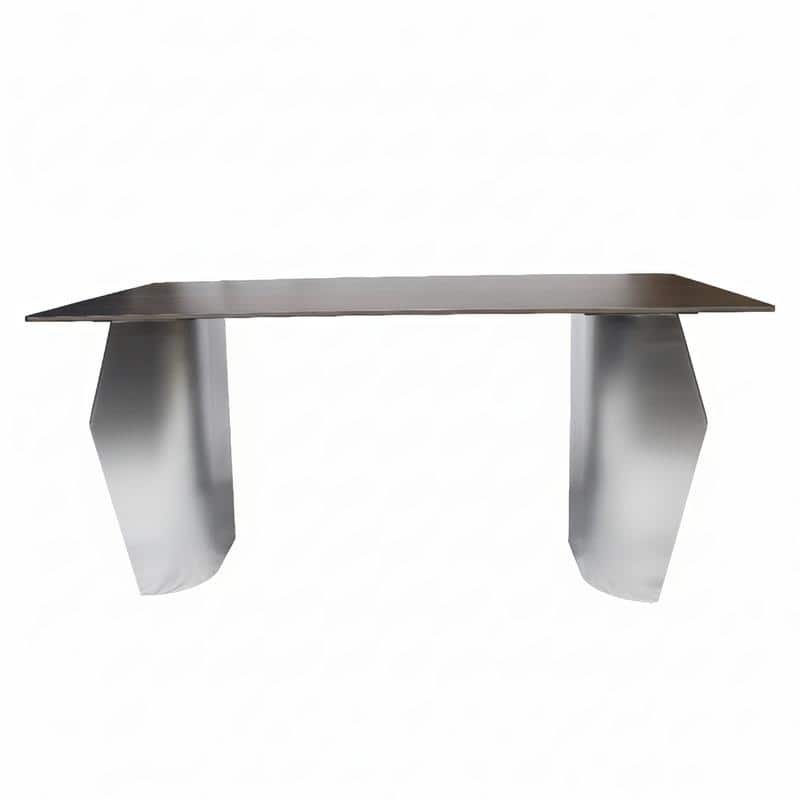 Zelan Mid-Century Modern Sintered Stone Dining Table - Rectangular Kitchen Table with Semi-Circular Steel Legs