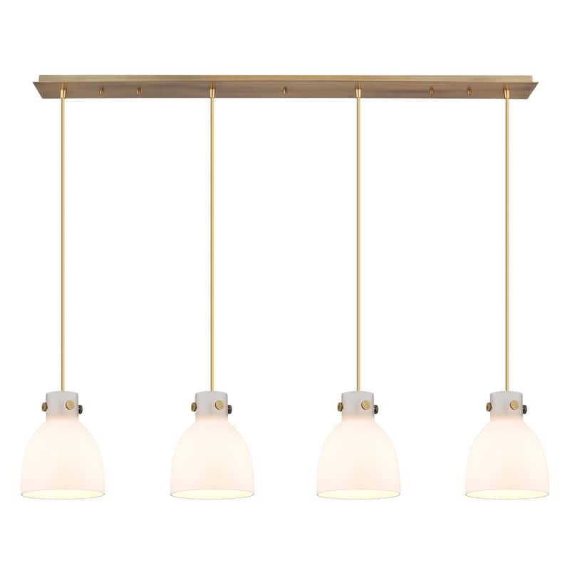 Innovations Lighting Newton Bell - 4 Light 8" Cord Hung Linear Pendant - Brushed Brass/White