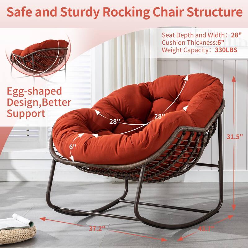 Outdoor Rattan Rocker Recliner Chair With Polyester Padded Cushion （set of 2）