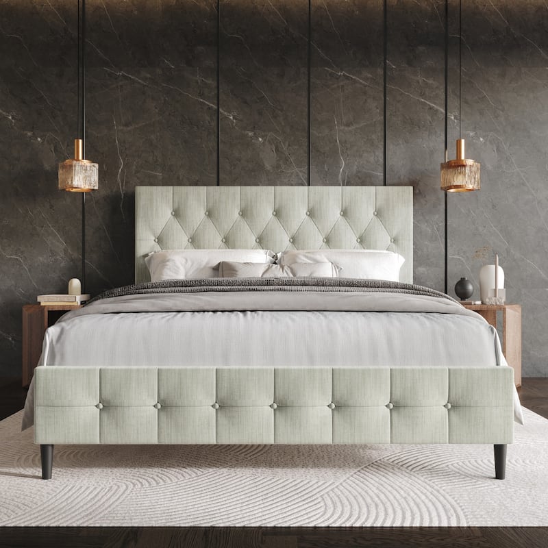 Clayfell Socorro Tufted Upholstered Platform Bed - Queen - Light Grey