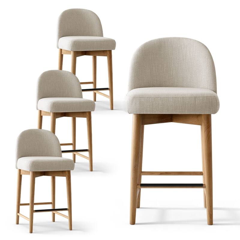 25.5" Seat Height Upholstered Counter Stool With Solid Wood Legs (Set of 4) - Beige