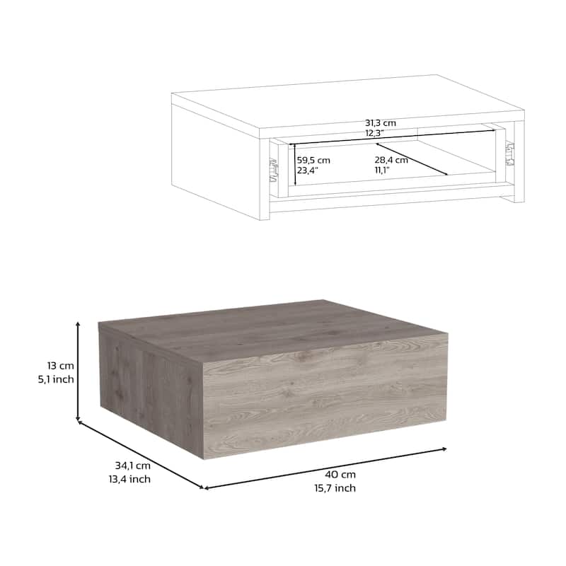 Floating Nightstand 5"H, Modern Wall-Mounted Bedside Shelf with Drawer, Dark Brown