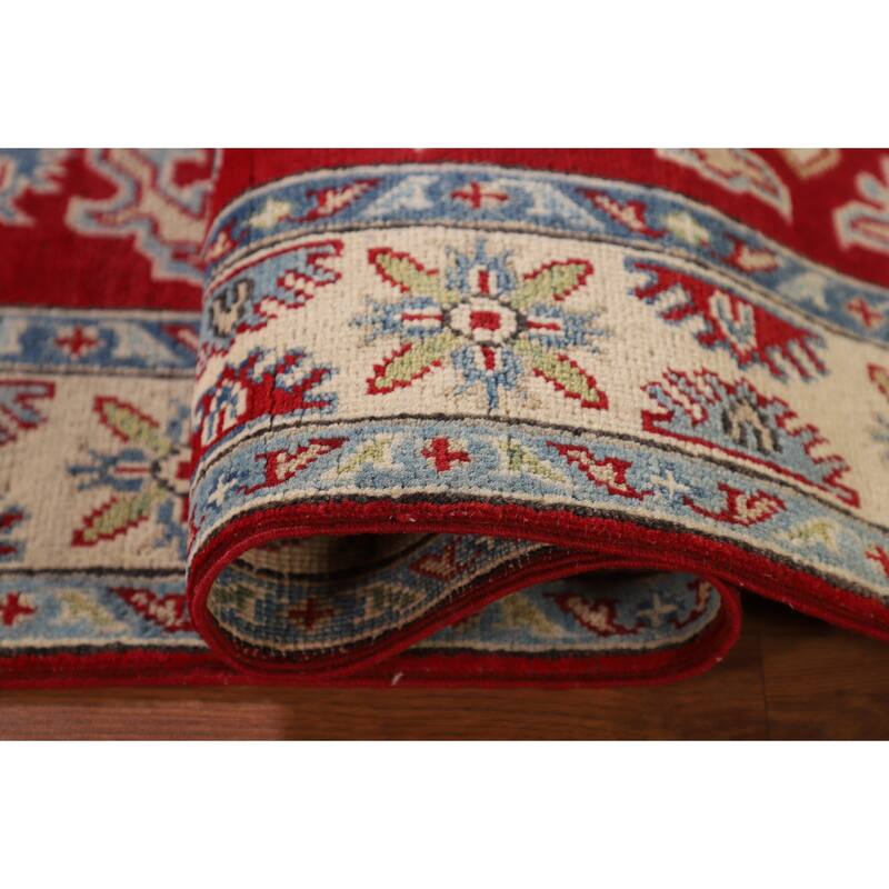 Traditional Red Kazak Rug Hand-Knotted Oriental Wool Carpet - 3'5"x 5'0"