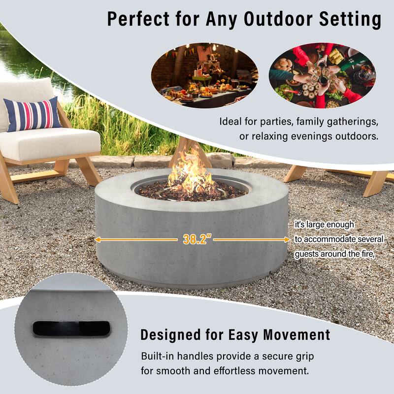 38.2" Round Outdoor Propane Fire Pit, Outside Fire Pit Table with 50000 BTU, Steel Burner, Lava Rocks, Waterproof Cover