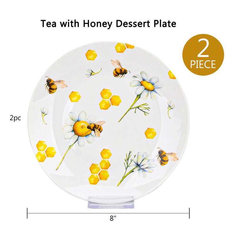 STP Goods 8" Honey Bee Bone China Dessert Plate Set of 2