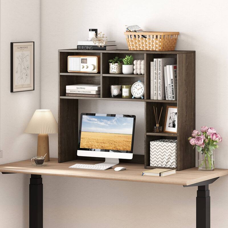 Costway Desktop Bookshelf Desk Storage Hutch with 7 Open Cubbies & 3 - See Details
