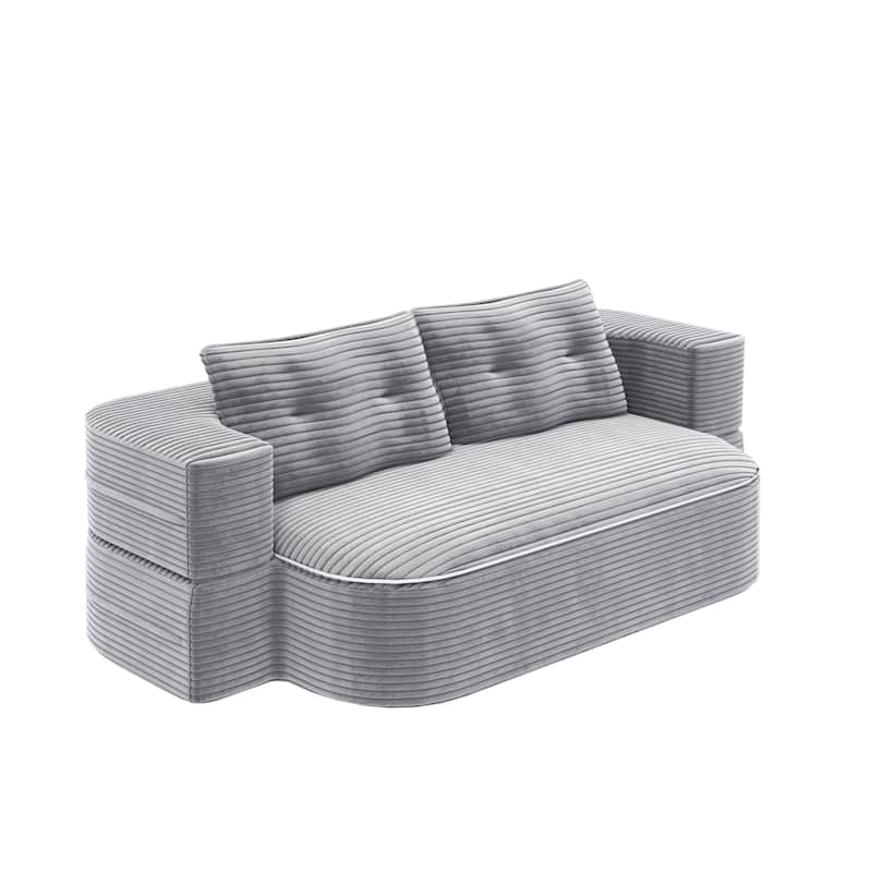 78.7" Modern Convertible Corduroy Sofa Bed with 2 Pillows, Floor Deep Seat Sleeper Couch, Foldable 2-in-1 Sofa for Living Room
