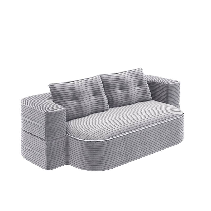 78.7" W 2-in-1 Foldable Corduroy Deep Seating Convertible Sofa Floor Sofa Bed