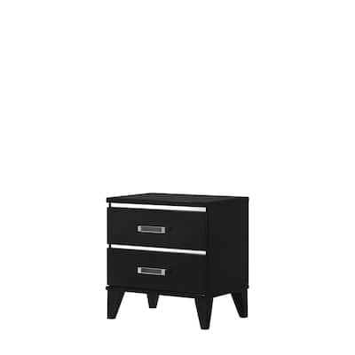 Victorian Nightstand Black Finish - Modern Bedside Table with Drawers