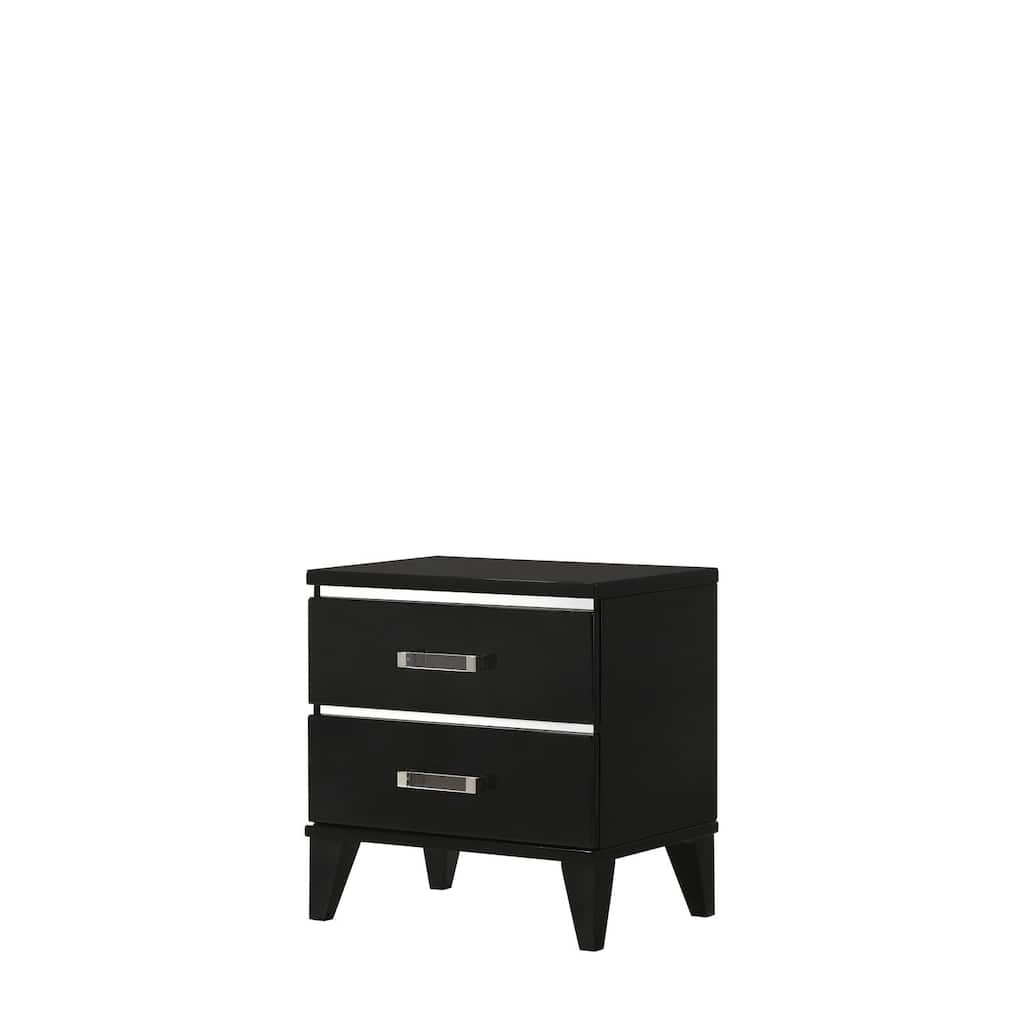 Victorian Nightstand Black Finish - Modern Bedside Table with Drawers