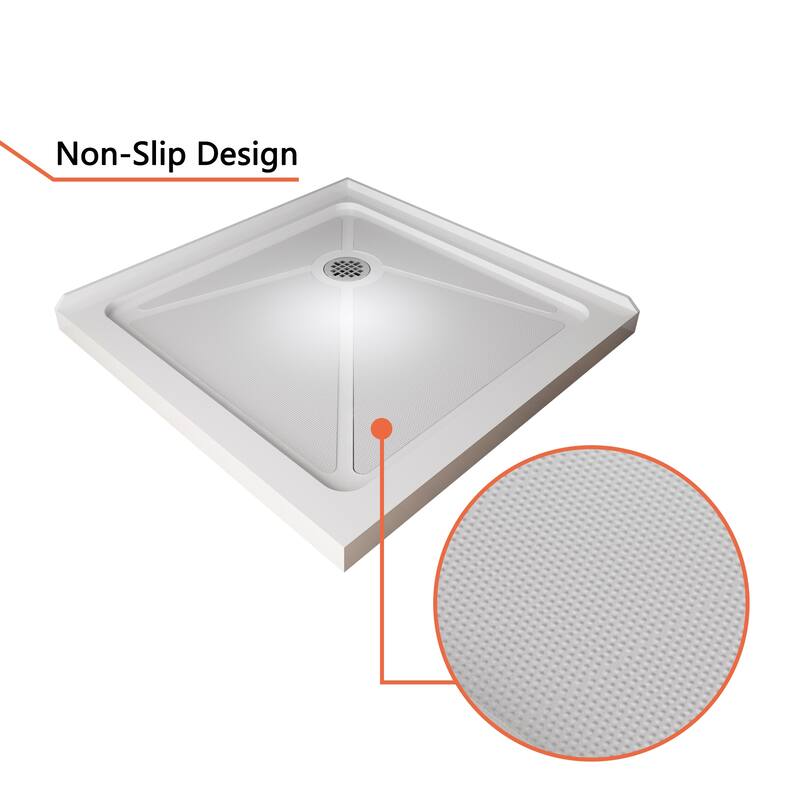 Elegant Square Shower Base in White Corner Drain Anti-slip Acrylic Quarter Shower Pan