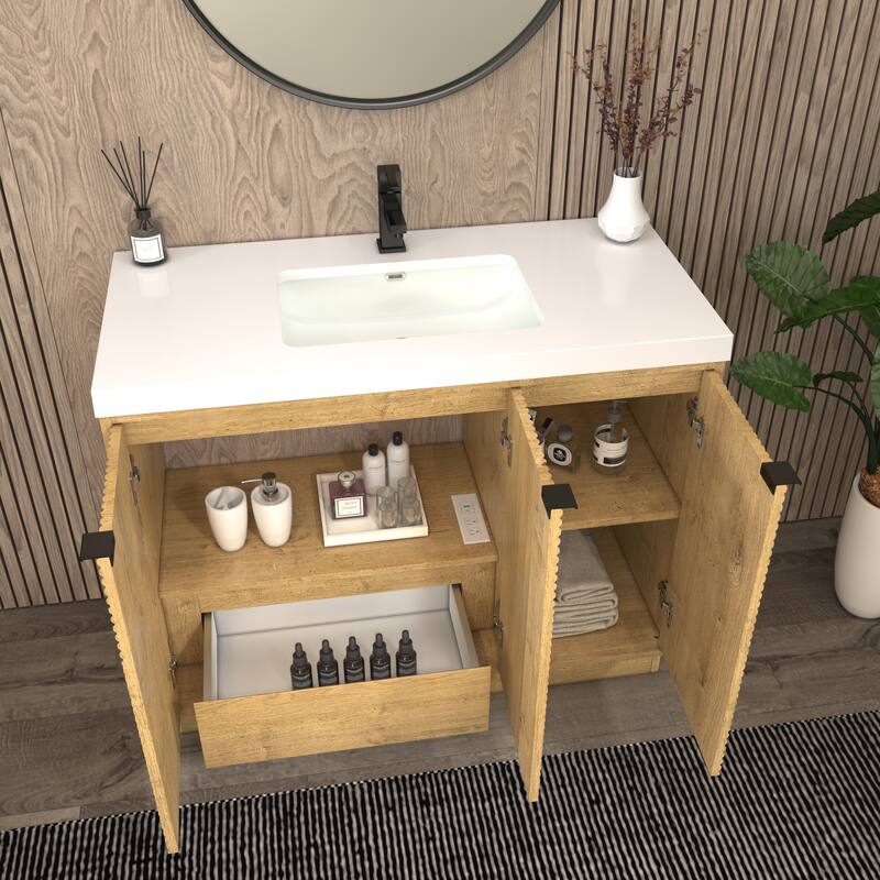 Milano 42" Freestanding (L) Bathroom Vanity with White Acrylic Sink