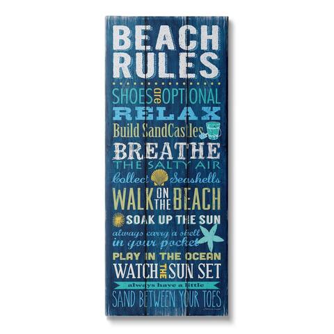 Stupell Industries Beach Rules Sign Blue Planked Pattern Motivational Phrases Canvas Wall Art - White