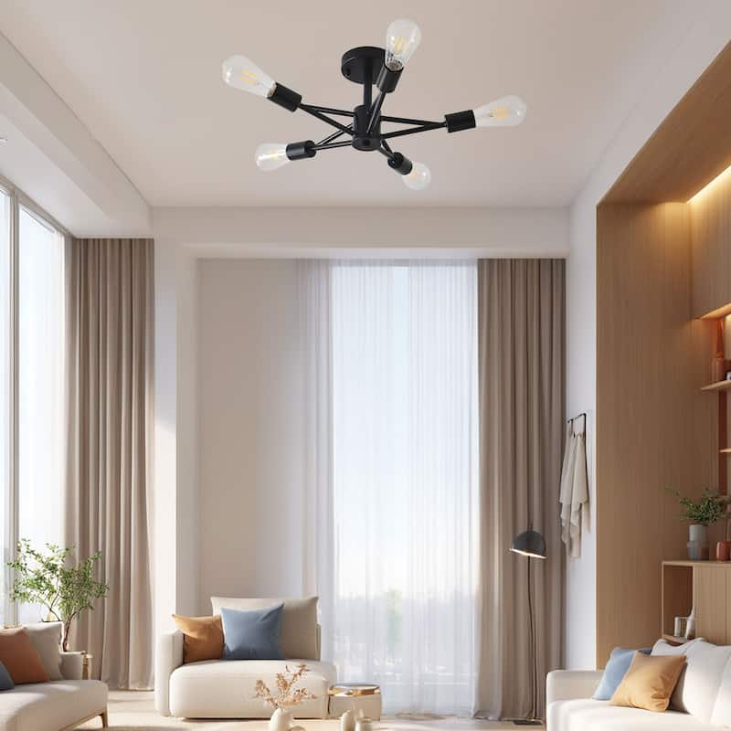 Modern Sputnik Semi Flush Mount Lighting for Kitchen Bedroom Living Room Laundry Hallway - Matte black