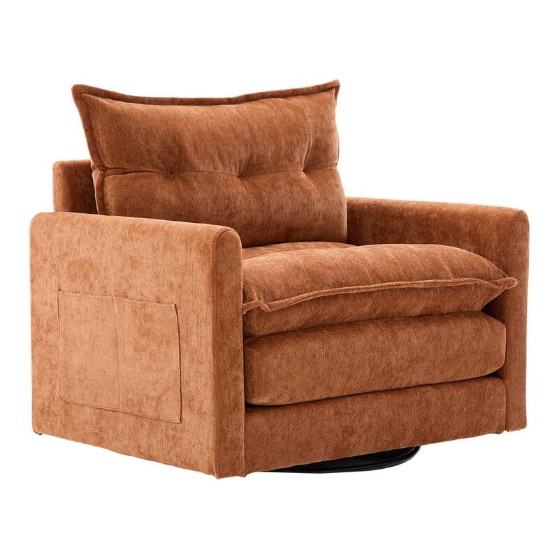 GALDWIN Chenille Upholstered 360°Degree Swivel Mid Century Modern Arm Chair for Living Room