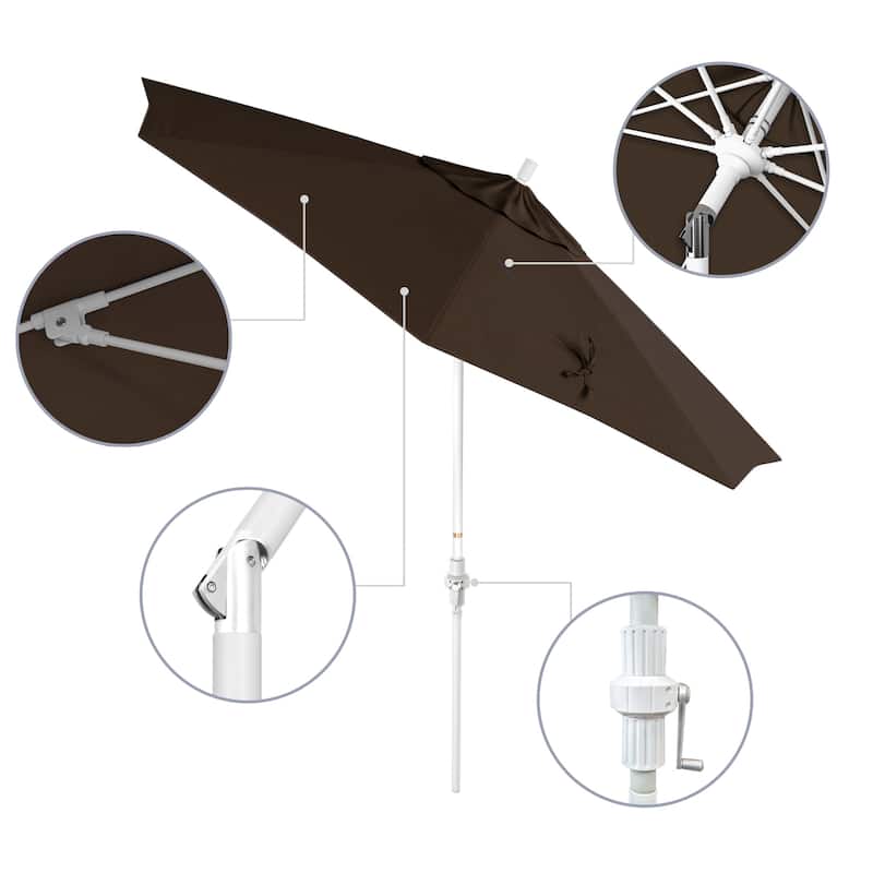 California Umbrella 9' Rd.Crank Lift, Collar Tilt, Aluminum Pole, Fiberglass Rib Patio Umbrella, White Finish, Sunbrella Fabric