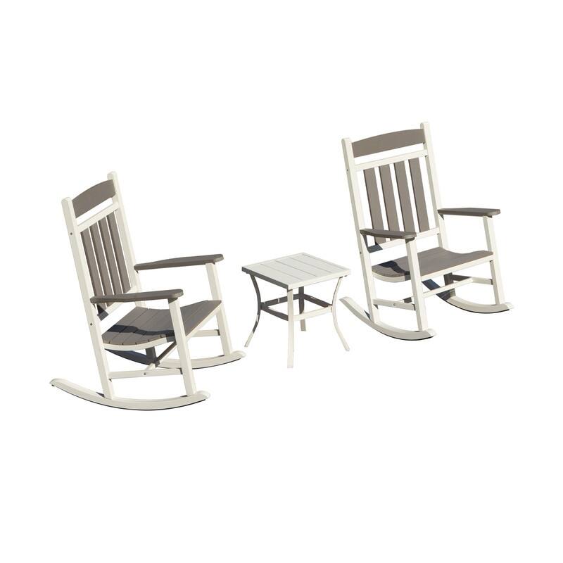Domi Outdoor Rocking Chair Set – High Back, Weather-Resistant Porch Rockers for Patio - Set of 3 - High Density Polyethylene (HDPE)
