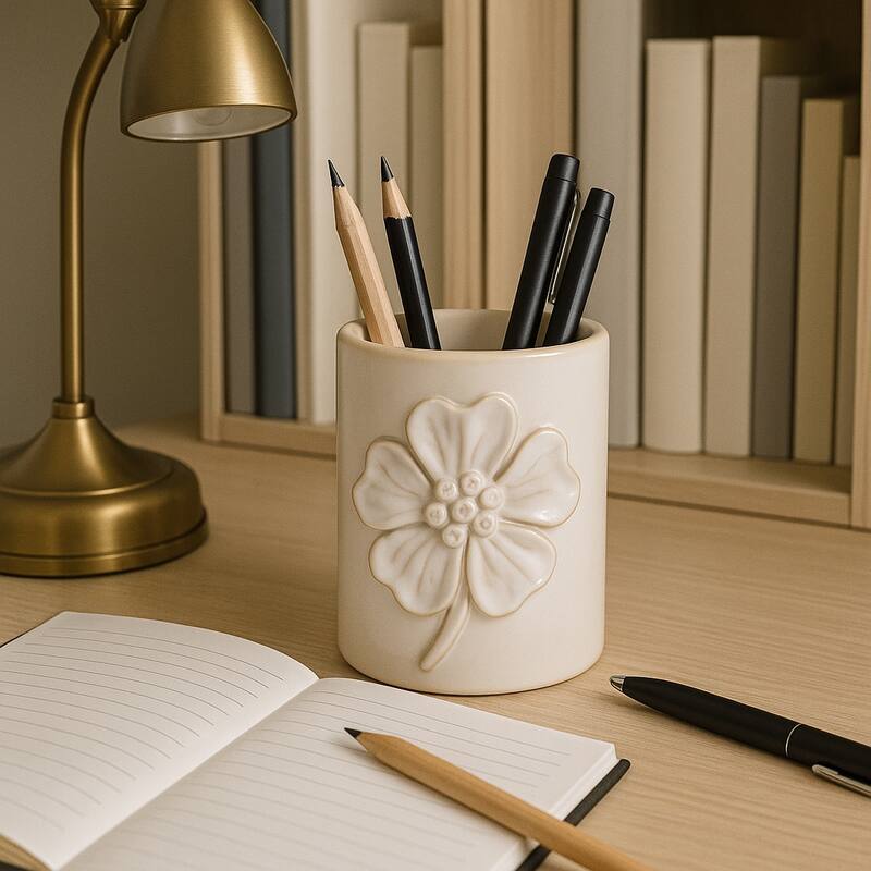 Ceramic Cute Pencil Cup Decorative Flower Office Desk Accessory