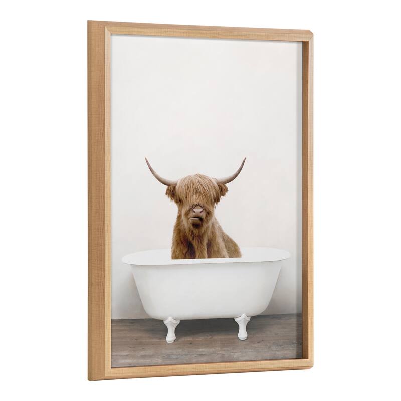 Kate and Laurel Blake Cow in Tub Framed Printed Glass by Amy Peterson - 18x24 - Plastic - Brown