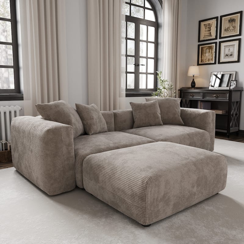 102'' L-shape Corduroy Upholstered Sectional Couch Oversize Modern Minimalist Sofa