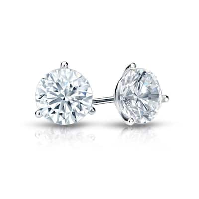 Auriya 14k Gold Round Diamond Stud Earrings 1 1/2ctw Martini-set GIA Certified
