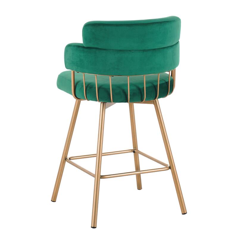 Roomfitters 26-Inch Swivel Counter Height Bar Stools Set of 2, Modern Industrial Upholstered Bucket Seat with Golden Legs, Green