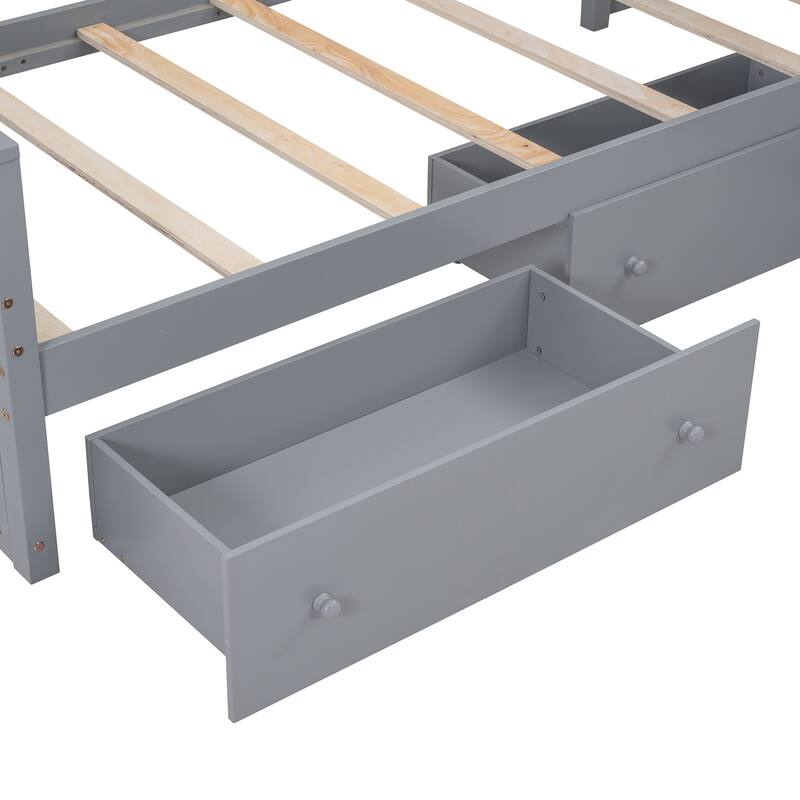 Space-Saving Twin Loft and Platform Bed with 7 Drawers and Full Guardrails in Gray