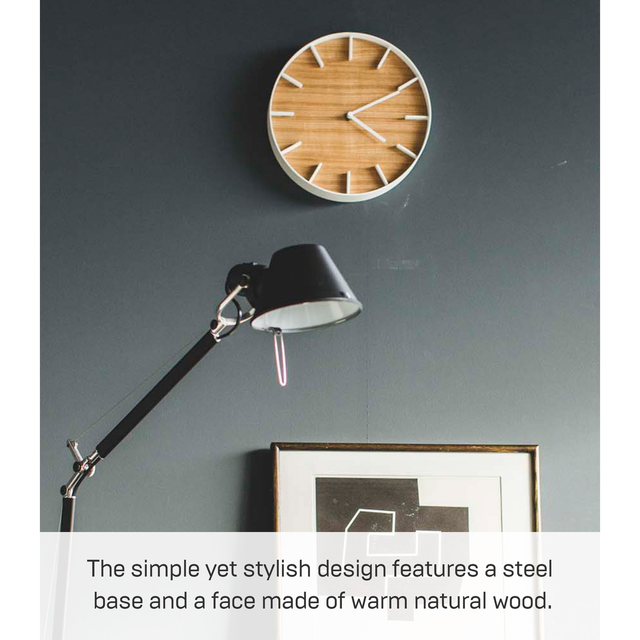 Yamazaki Home Wall Clock, Steel & Wood - L 1.65 x W 10.43 x H