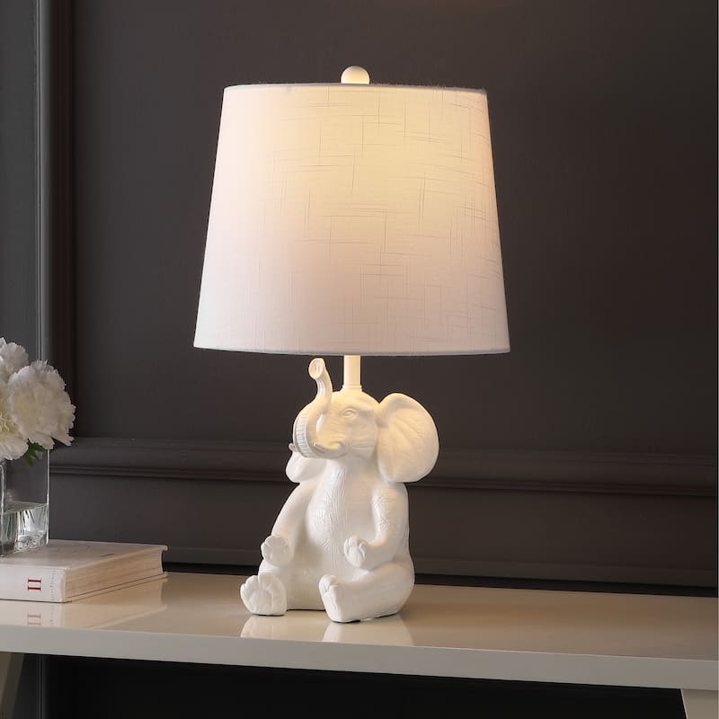 Laken 21" Modern Shabby Chic Resin/Iron Happy Elephant LED Kids' Table Lamp with Phone Stand, by JONATHAN Y