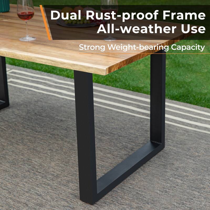 MAISON ARTS 3-Piece Patio Dining Table Set Acacia Wood with 1 Rectangular Table and 2 Benches