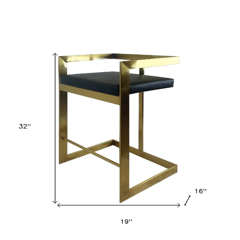 26" Faux Leather and Metal Low Back Counter Height Bar Chair - 19" x 16" x 32"