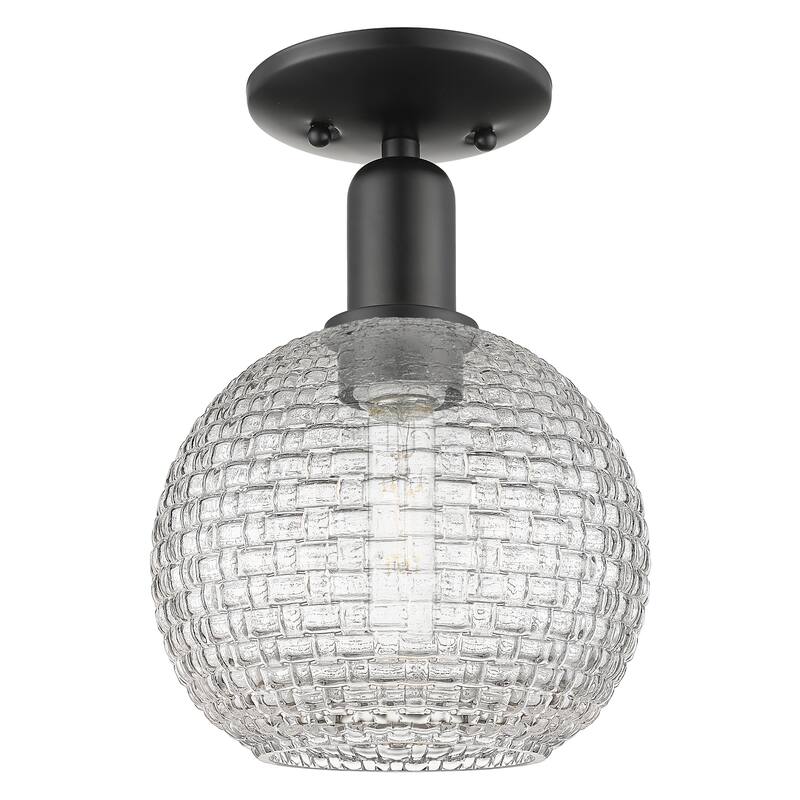 Innovations Lighting Endless Possibilities Arcadia - Athens - 1 Light 8" Basketweave Semi-Flush Mount - Matte Black