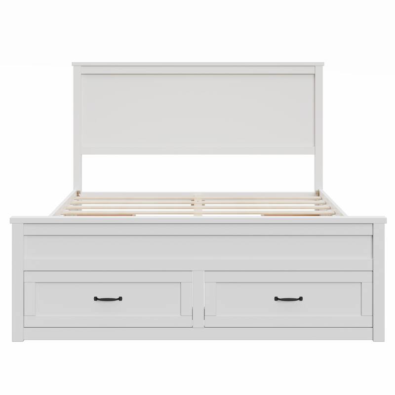Modern Storage Bed Wood Bed Frame Queen Size Platform Bed with 6 Pull-out Storage Drawers and Panel Headboard Wood Slats Support