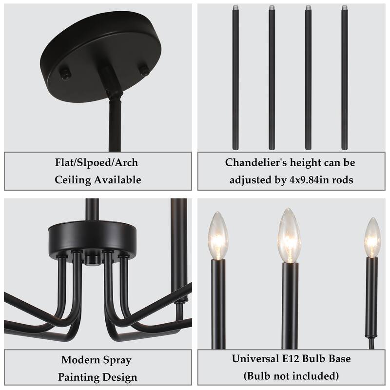 6-Light Rustic Candle Style Chandelier for Dining Room, Farmhouse Chandelier for Dining Room Living Room Bedroom Kitchen