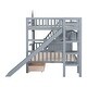 preview thumbnail 48 of 98, Bunk Bed Castle Playhouse Solid Wood Stairs Bed Frame with Storage Shelves & 2 Drawers, Children's Slide Bed with Guardrail