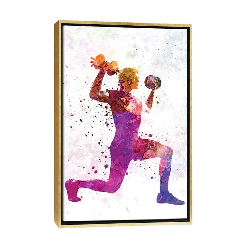 iCanvas "Man Exercising Weight Training Workout Fitness" by Paul Rommer Framed Canvas Print - Gold - 40x26