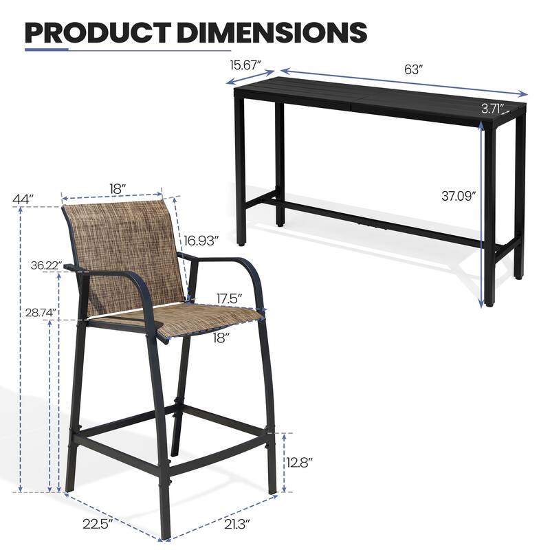 Outdoor Patio Bar Stools Set Rectangle Bar Table with Barstools