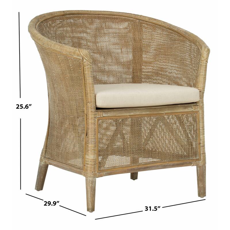 SAFAVIEH Basilina Rattan Arm Chair Washed - 31.5" x 29.9" x 25.6" - 30Wx26Dx32H