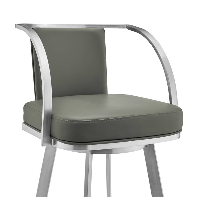 Sandringham 30" Gray Faux Leather and Metal Swivel Bar Stool - Bar Height - 29-32 in.