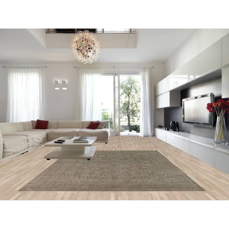 Distressed Tabriz Vintage Rug Hand-Knotted Oriental Wool Carpet - 9'9" x 12'6"