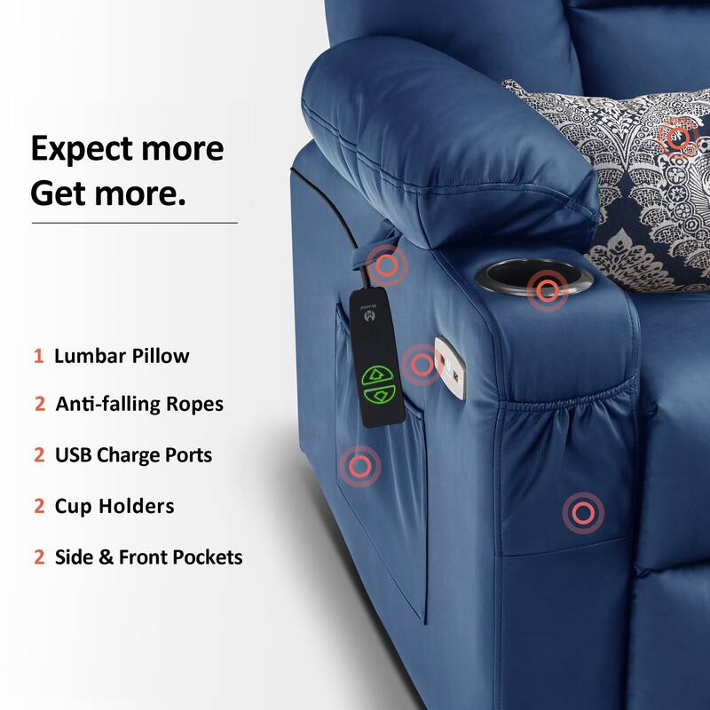 MCombo Electric Power Lift Recliner Chair with Extended Footrest, Cup Holders, Faux Leather 7507