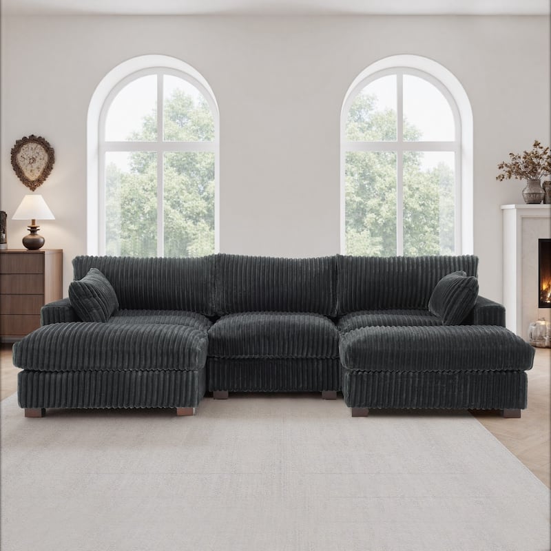 Oversied Plush Corduroy Fabric Modular Sectional Sofa with Chaise, Ottoman