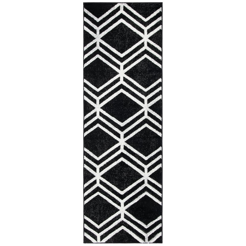 SAFAVIEH Adirondack Olsa Geometric Distressed Rug - 2'6" x 8' Runner - Black/Ivory