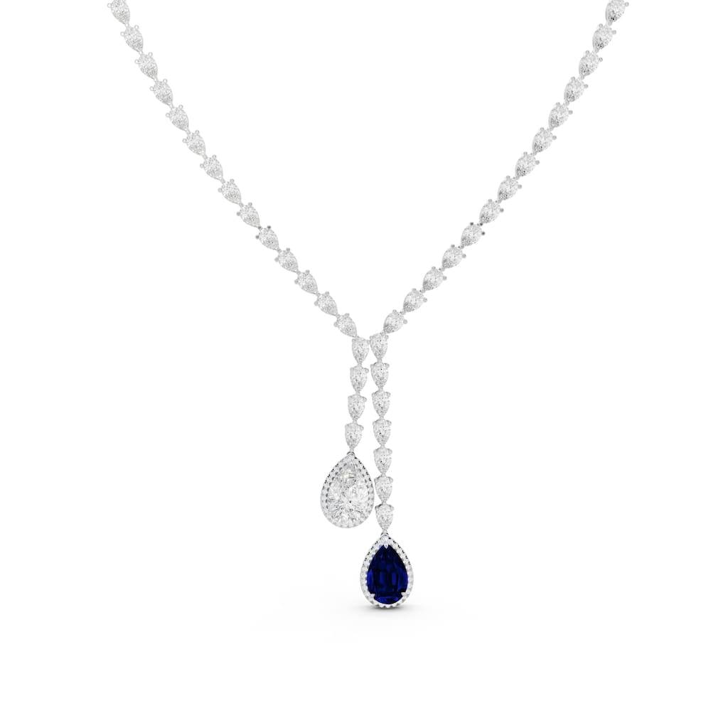 Auriya 14K Gold Lab Grown Diamond Pear Halo Lined Double Lariat Necklace 24 2/5 ct. tw. (F-G VS)